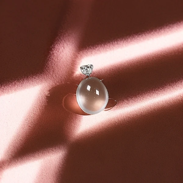 俄料S925银镶简约蛋面吊坠天然石英质玉女士