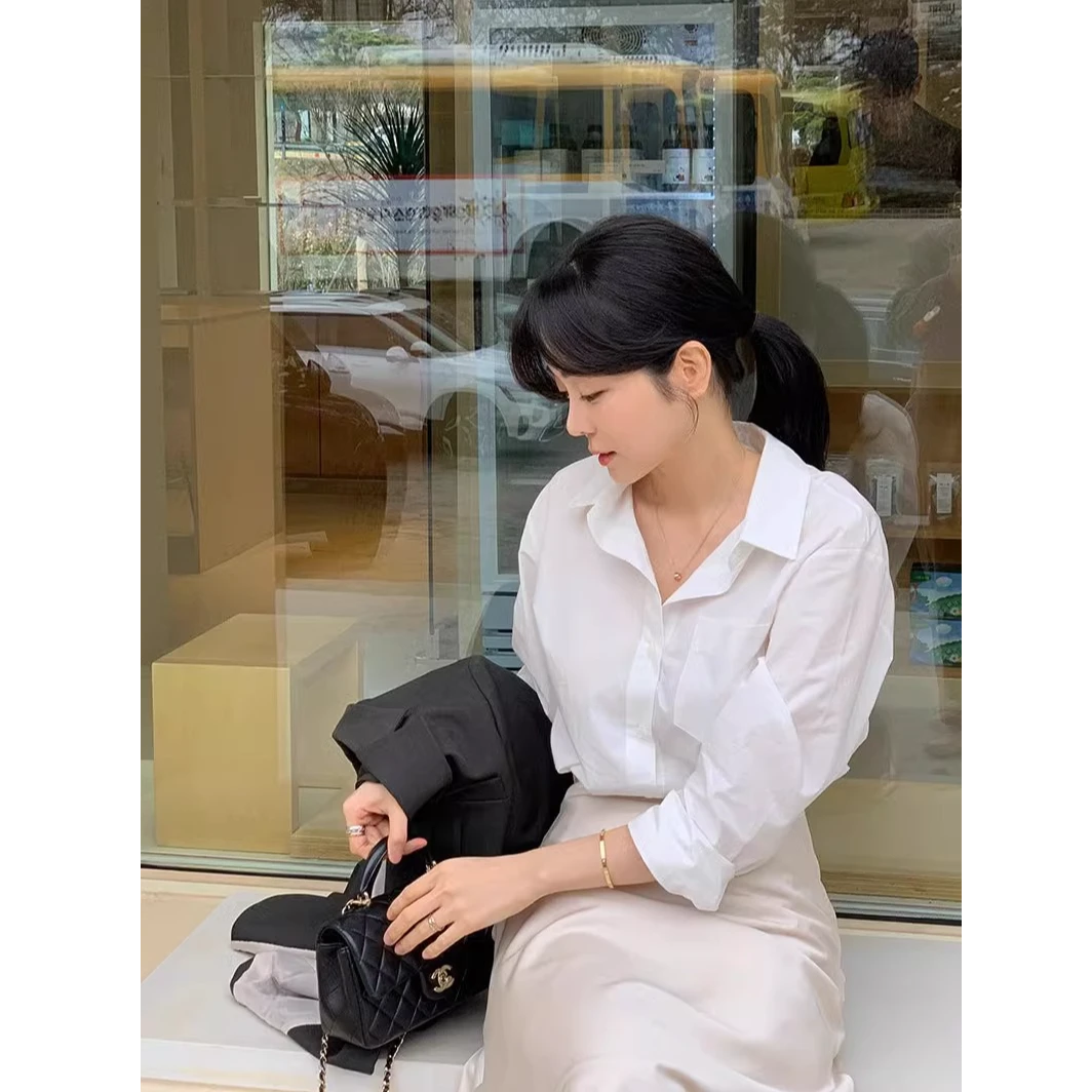 白衬衫女款2025春季新款女装气质内搭上衣宽松长袖衬衣设计感小众