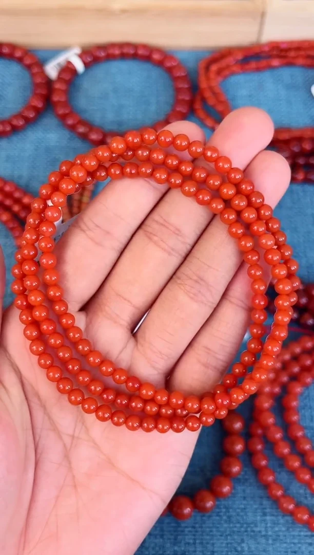 未镶嵌手串南红玛瑙4mm保山柿子红多圈A13