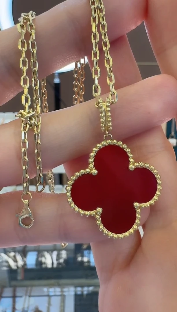 18K金镶嵌项链玛瑙/玉髓红花项链60长