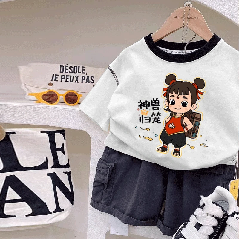 哪吒夏装儿童短袖纯棉夏季半袖休闲2025新款上衣卡通男童女童百搭
