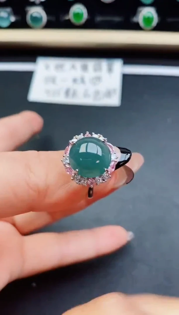 翡翠戒指银S925镶嵌80500