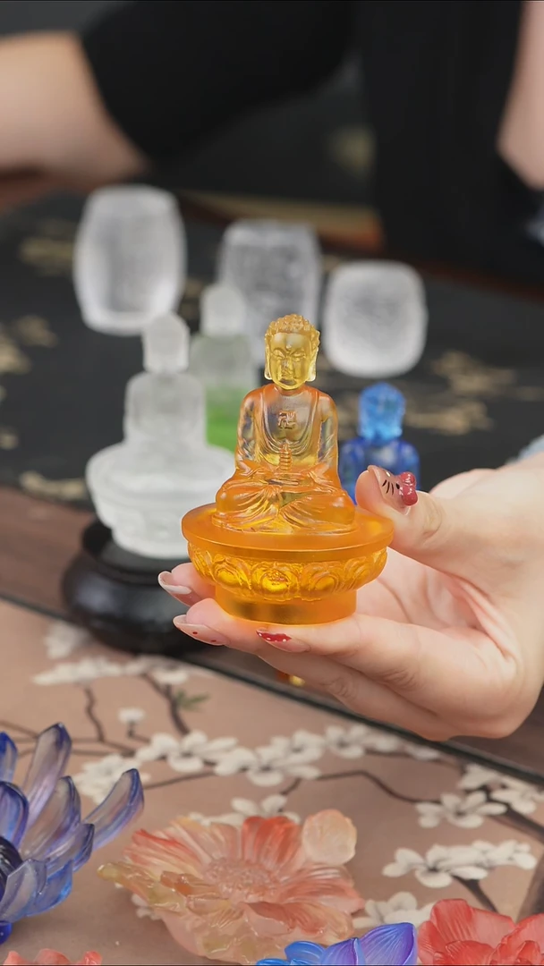 手工艺品琉璃黄色药师佛茶宠摆件