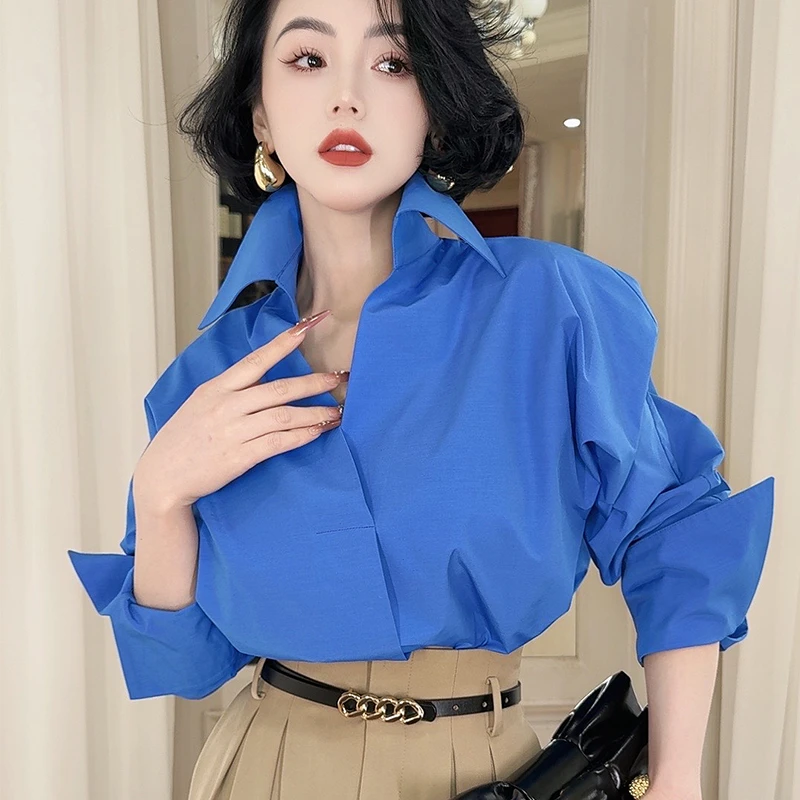 LYXJ【白色月光】气质小众洋气极简翻领白衬衫长袖衣服女百搭10357
