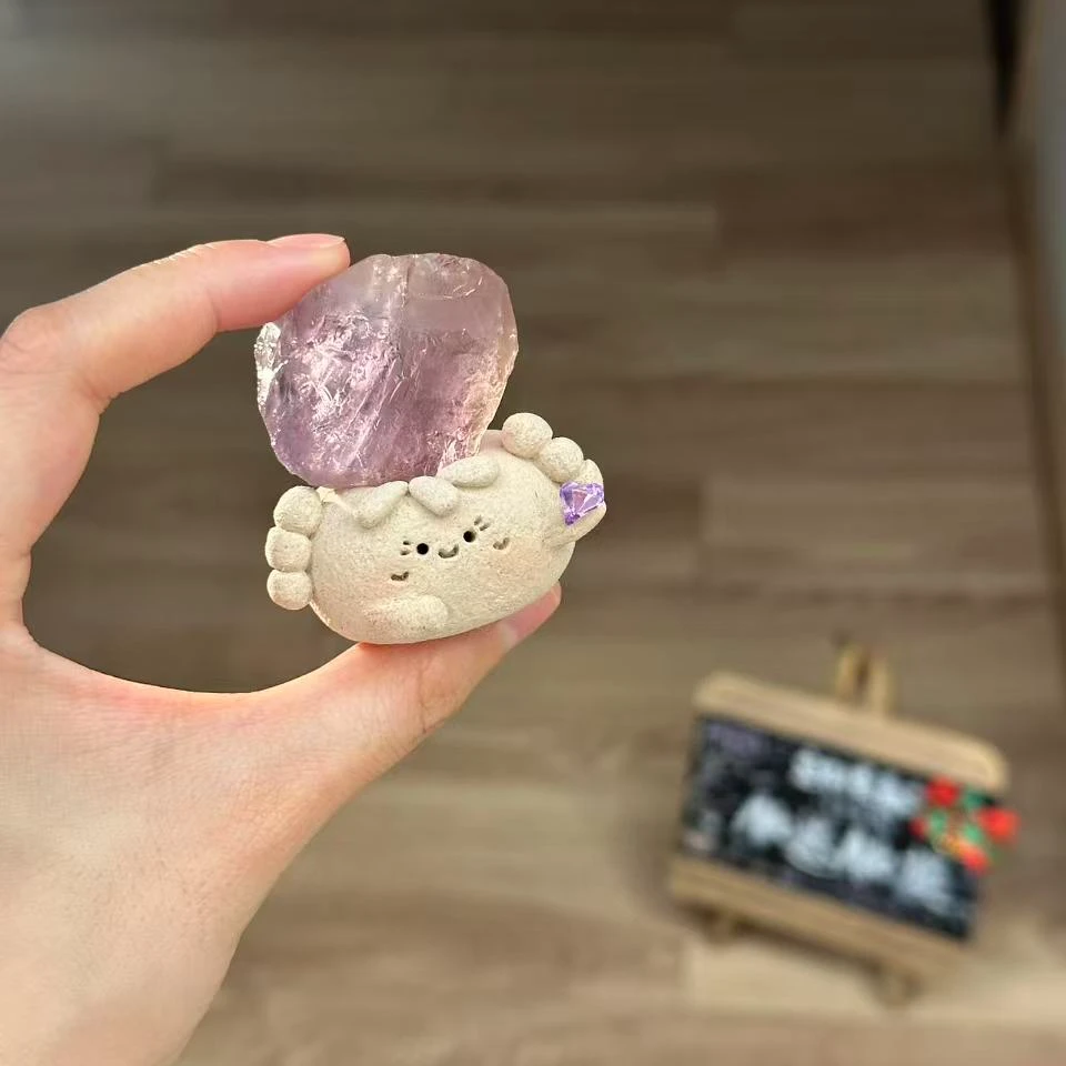 水晶小豆丁可爱紫黄原石
