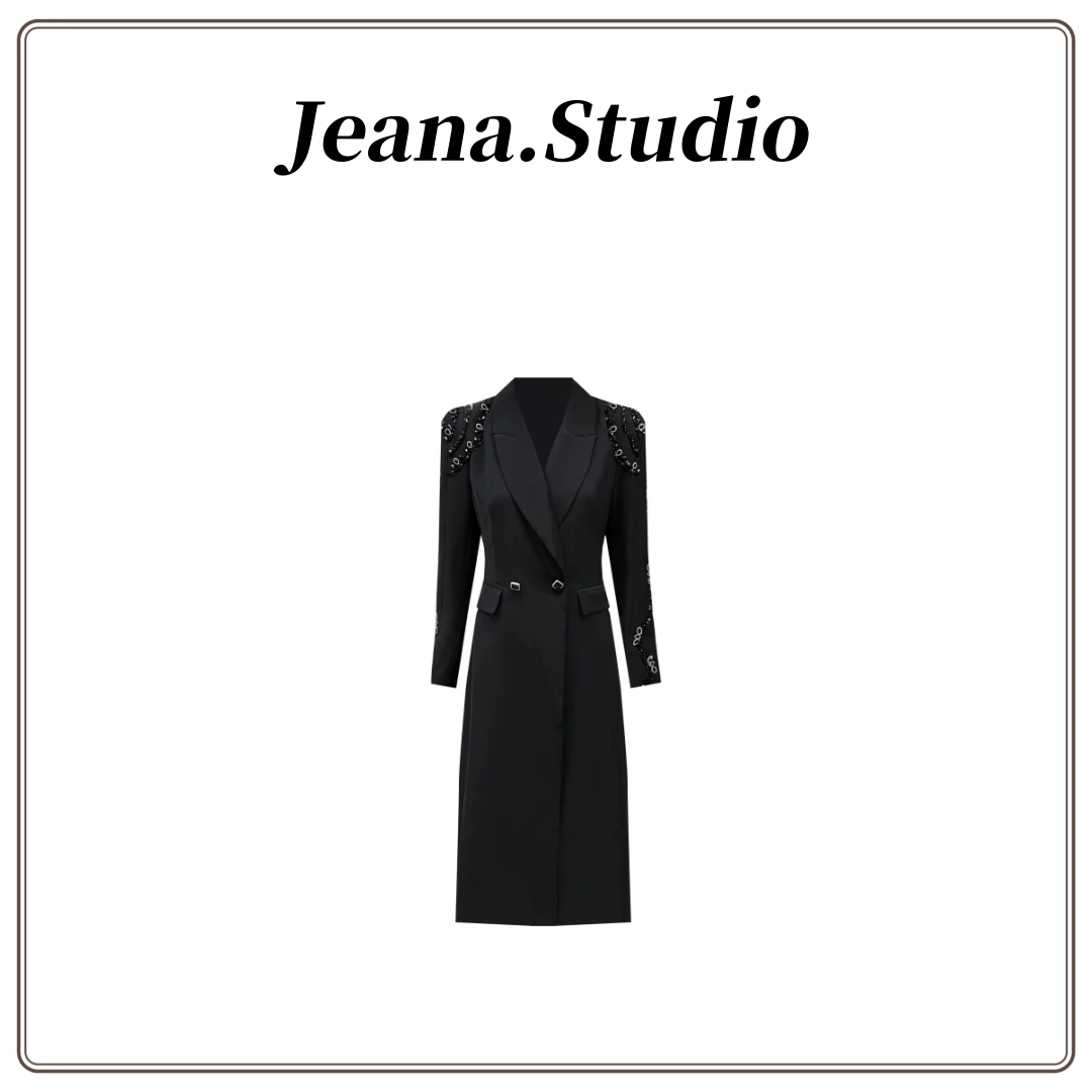 【Jeana.Studio】原创设计韩版双肩袖子钉珠黑钻风衣