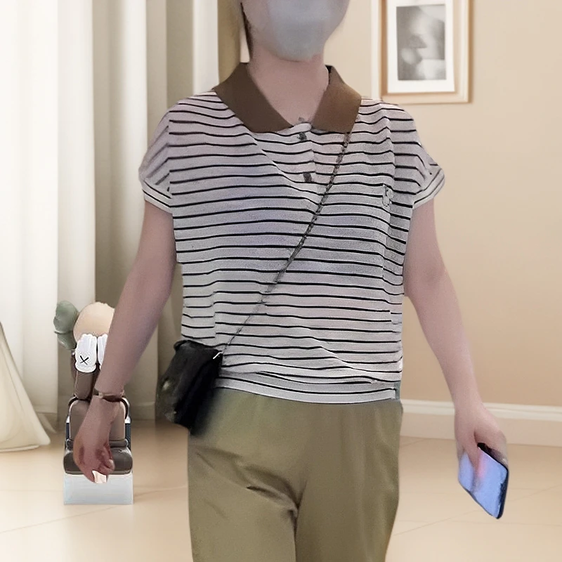 爆款洋气女装条纹短袖显瘦气质夏季休闲裤套装2025新款穿搭一整套