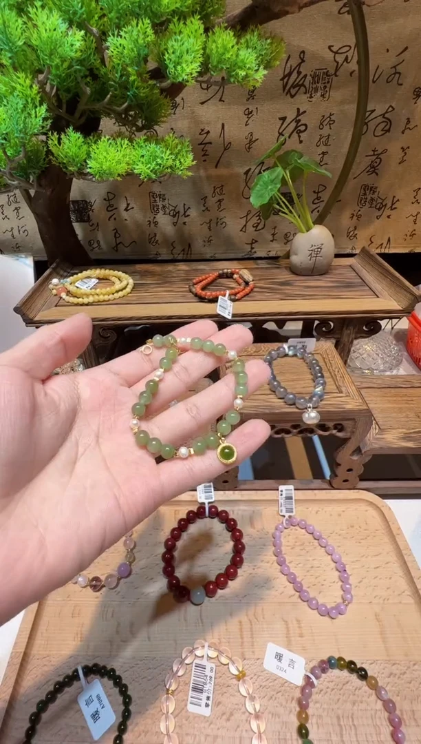银S925镶嵌手串和田玉手饰@@