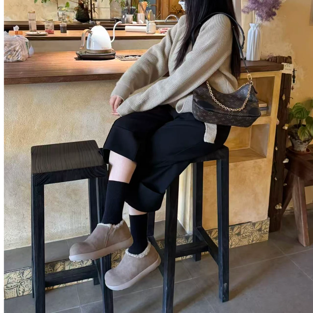 【动态防水】3-4CM半全包土豆全羊毛加厚保暖包头新款女鞋软底百搭