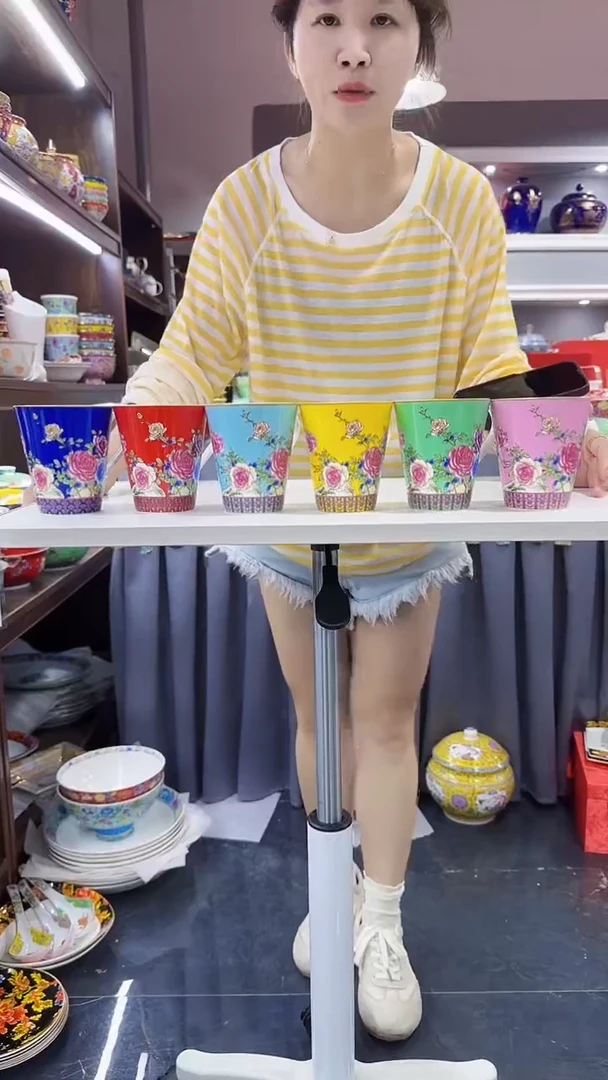 瓷片牡丹花卉杯子6只装景德镇陶瓷