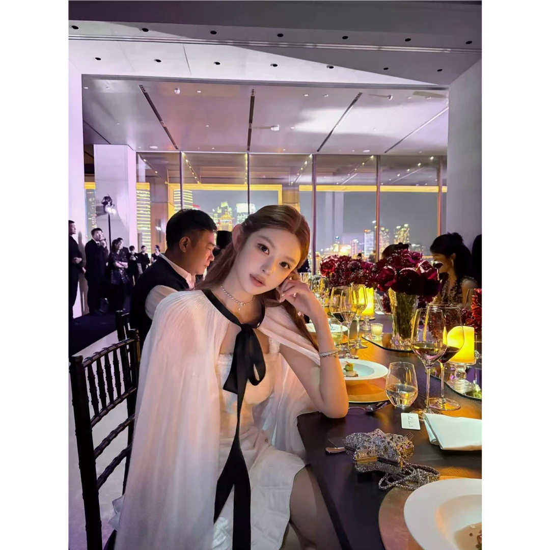 【千金大小姐】2025早秋新款法式气质吊带连衣裙配披肩外套两件套女