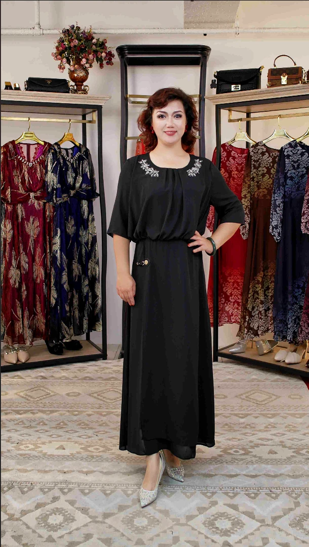 【何玲大码女装高订】（3-50）珍珠纱钉珠连衣裙