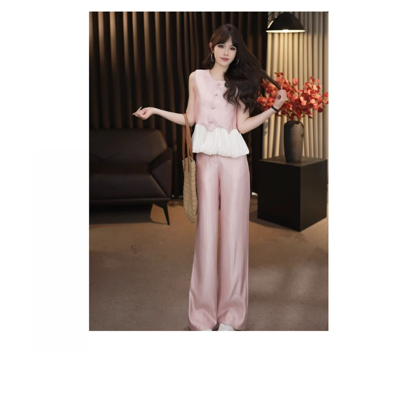 【有运费险】气质无袖背心女2025夏季新款宽松显瘦马甲+直筒裤套装