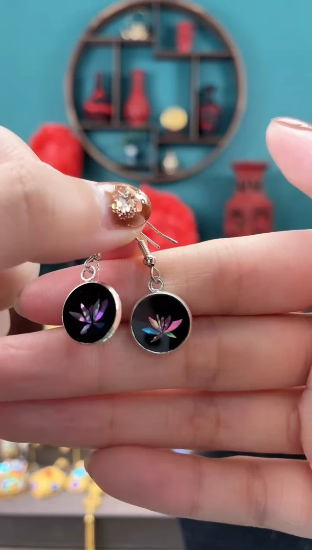 非遗手工螺钿精品耳环莲花