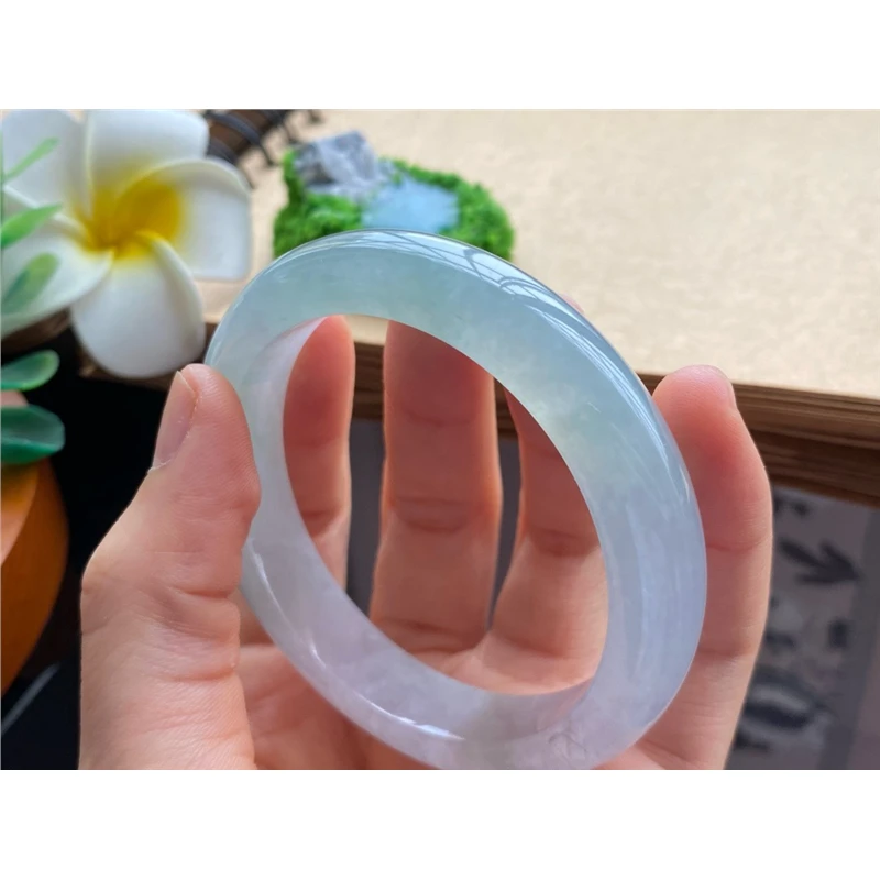 128盘13867号54.2-12-8冰绿果冻镯冰起胶肉细 QQ弹弹的肉翡翠手镯