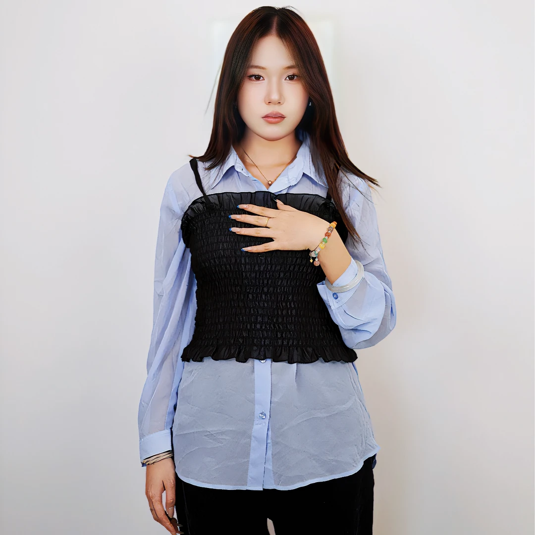 厚款女装设计感修身型春季常规假两件衬衫拼接秋季宽松通勤