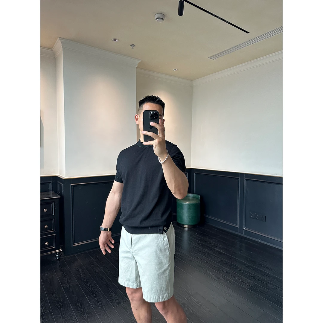 DAN LANG 272#撞色侧开叉圆领针织短袖