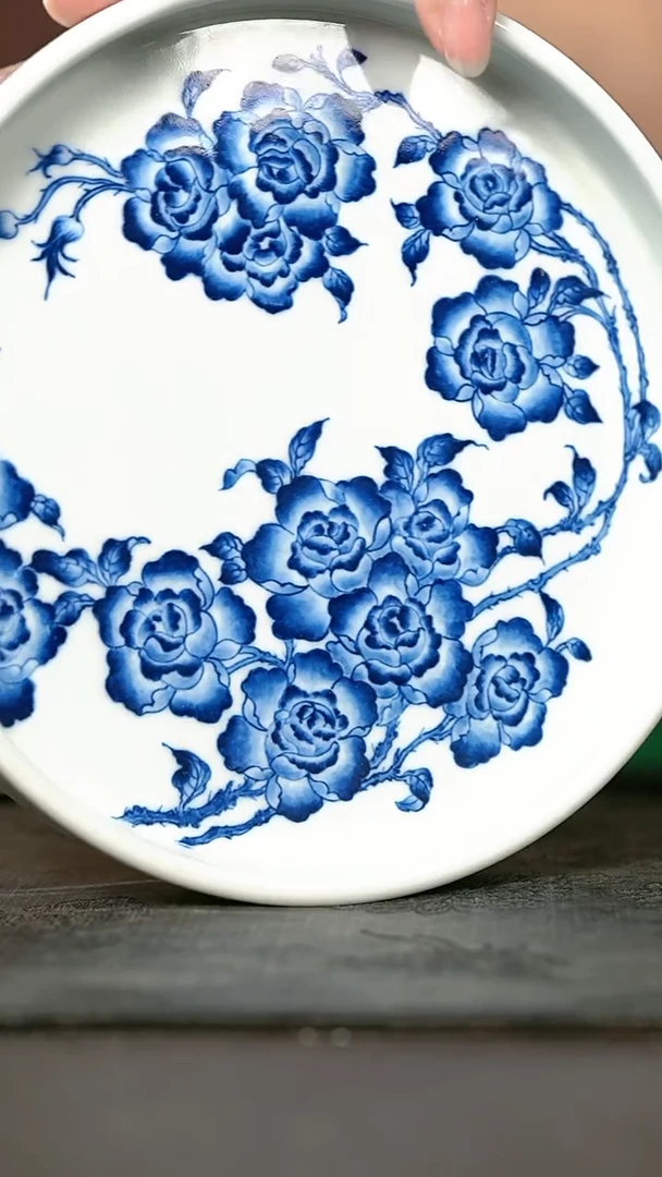 手绘手绘高温现代瓷  气  有暇  玫瑰直边壶承18cm