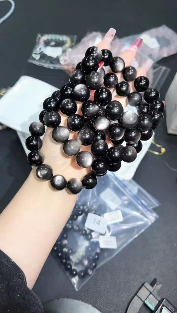 【闪购商品】黑曜岩手串未镶嵌5l多样性发其一/1条默认微瑕