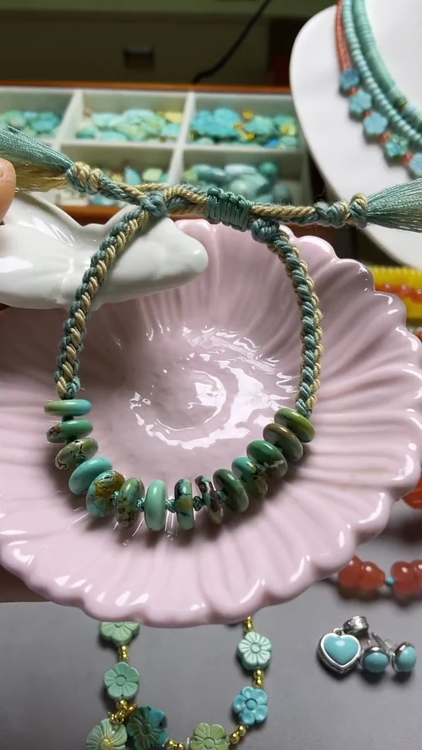 未镶嵌绿松石珠宝奇石8.4mm算盘珠编织手绳