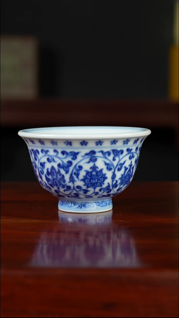 祖传窑  真柴窑传承400年缠枝莲压手杯