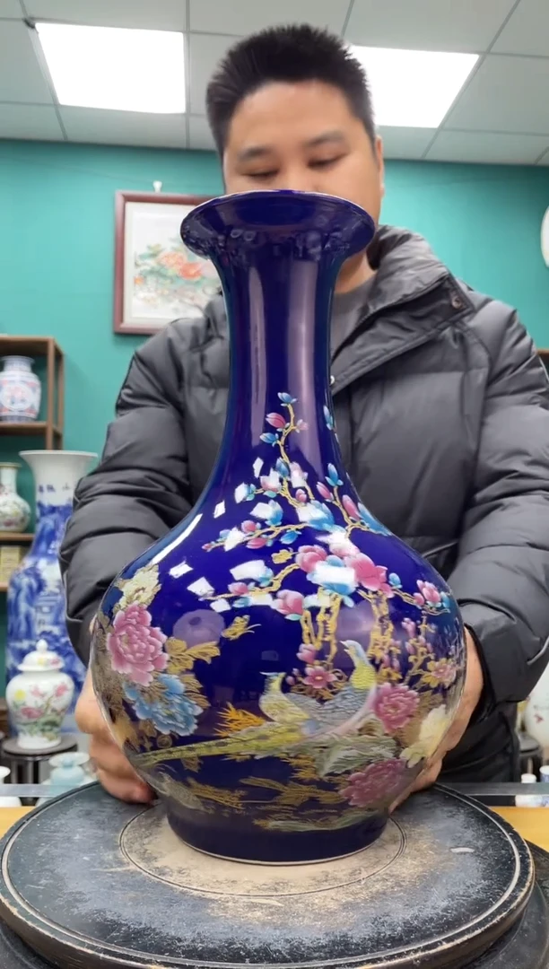 摆件祭蓝赏瓶陶瓷摆件