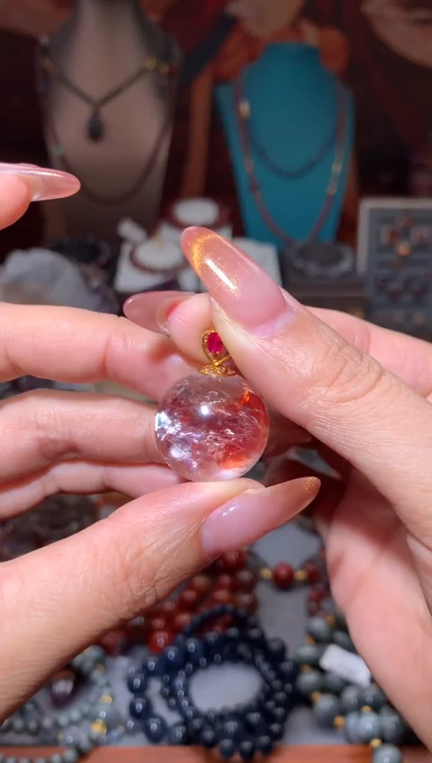 18K金镶嵌珠宝半成品水晶锦鲤胶花单珠吊坠