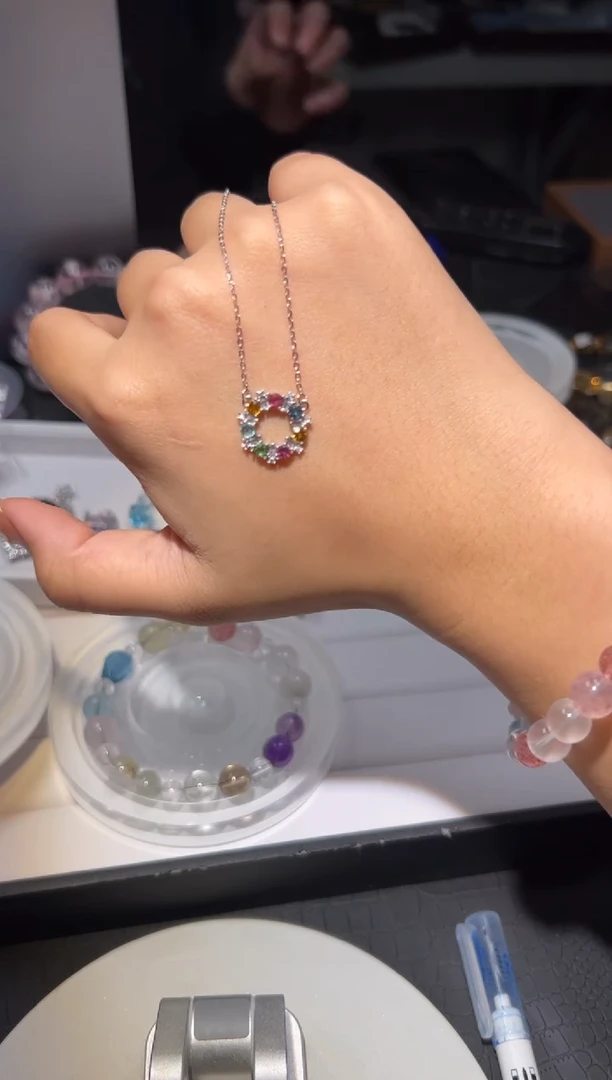 颈饰银S925镶嵌碧玺碧玺吊坠