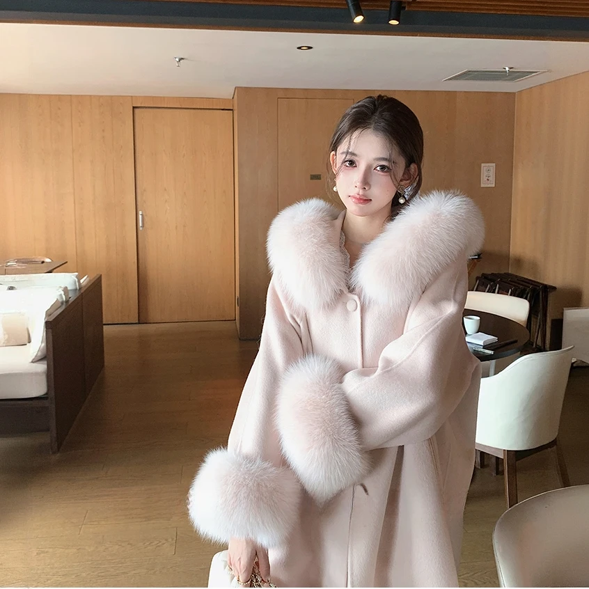 DayeeFur【芬兰雪境】超大狐狸毛领羊毛双面呢大衣过膝长款战袍大衣