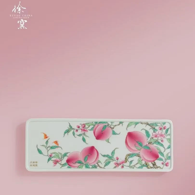 徐窑   粉彩五桃茶盘   品茗陶瓷纯手工茶具饮茶银
