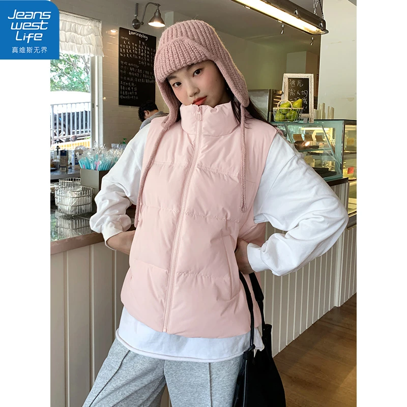 真维斯无界女士棉马甲秋冬纯色立领宽松外搭风减龄时尚款百搭背心