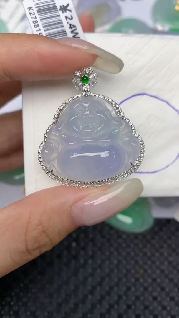 翡翠18K金镶嵌颈饰 天然缅甸翡翠a货百元以上9元证书费自理