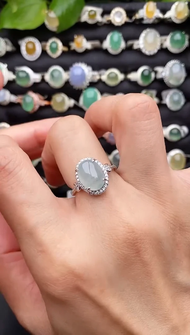 【闪购商品】翡翠戒指银S925镶嵌缅甸天然A货翡翠11  4-3