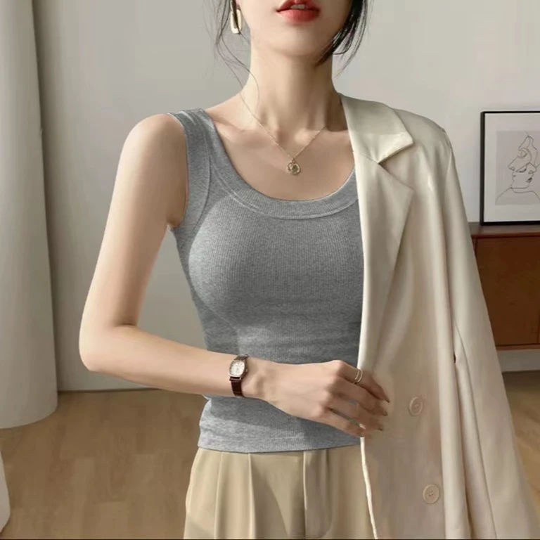 工字背心背心吊带外穿宽肩遮副乳螺纹百搭打底时尚美背修身通勤