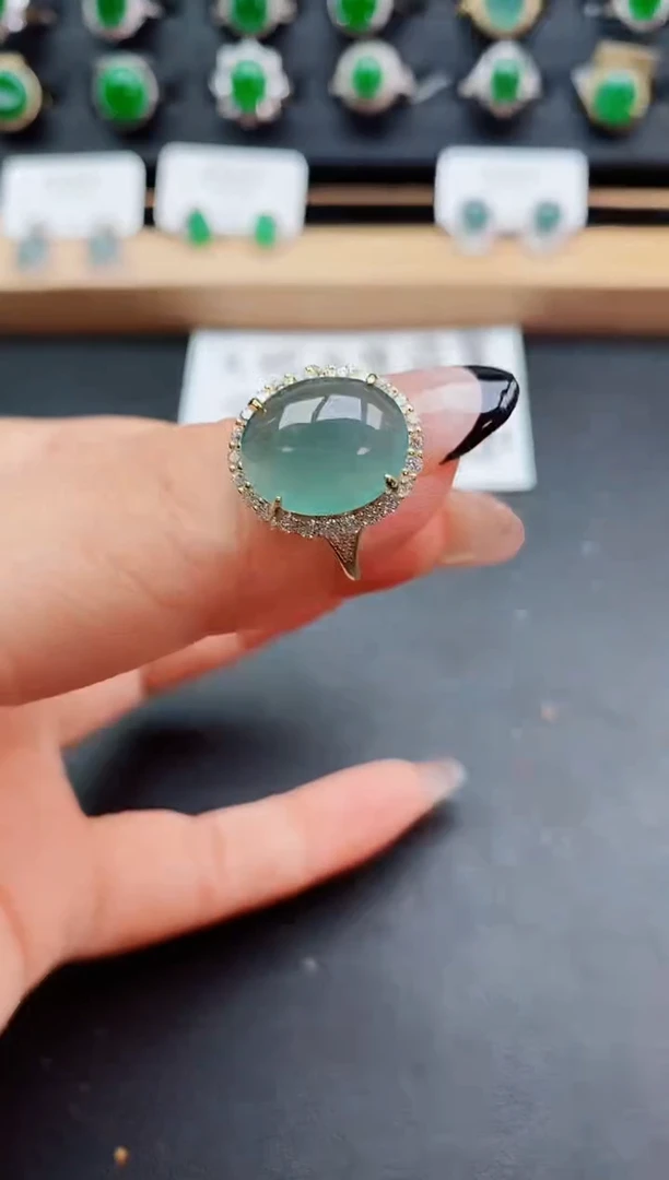 翡翠戒指银S925镶嵌50800