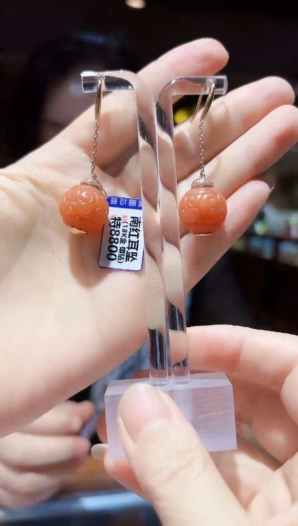 南红玛瑙18K金镶嵌耳饰耳饰16