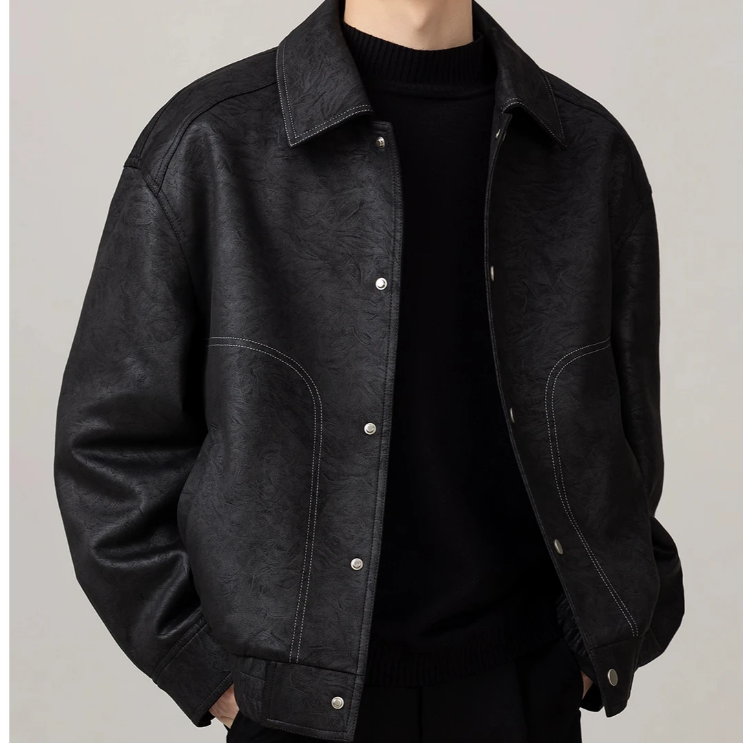 CALTOKROSA外套男士2025秋季新款翻领痞帅轻奢花纹高级感夹克男潮