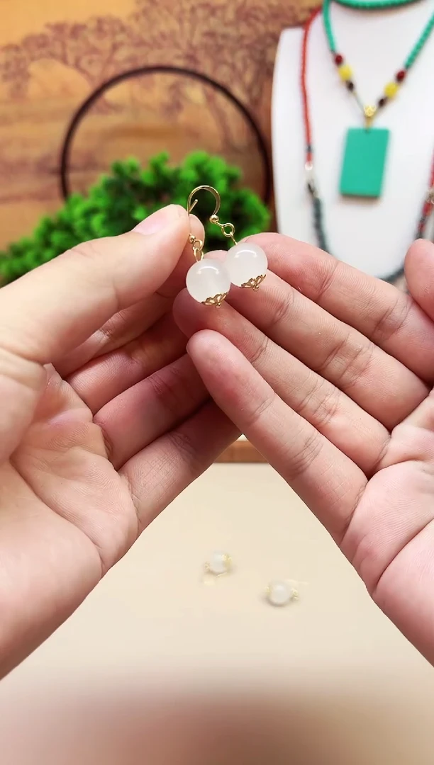 和田玉14K金镶嵌耳饰E118