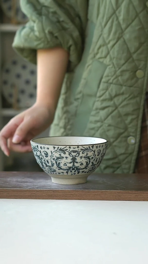 陶瑕疵不退换038鸢尾花米饭碗12cm@7-10@