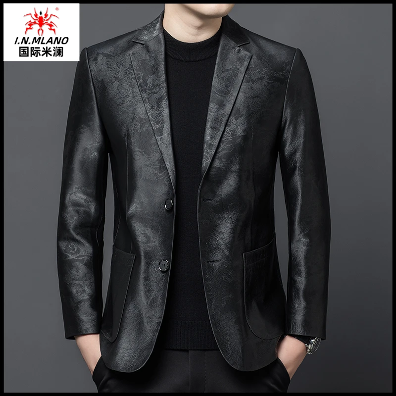 【羊皮真皮皮衣男】皮西装修身新款海宁休闲绵羊皮真皮夹克西服外套