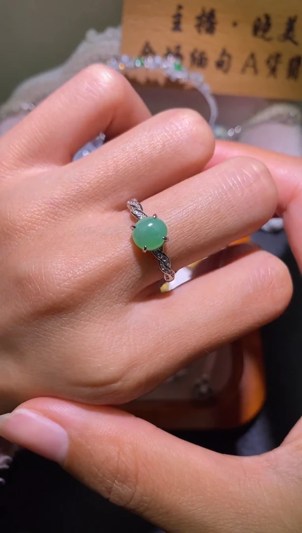 银S925镶嵌戒指翡翠020