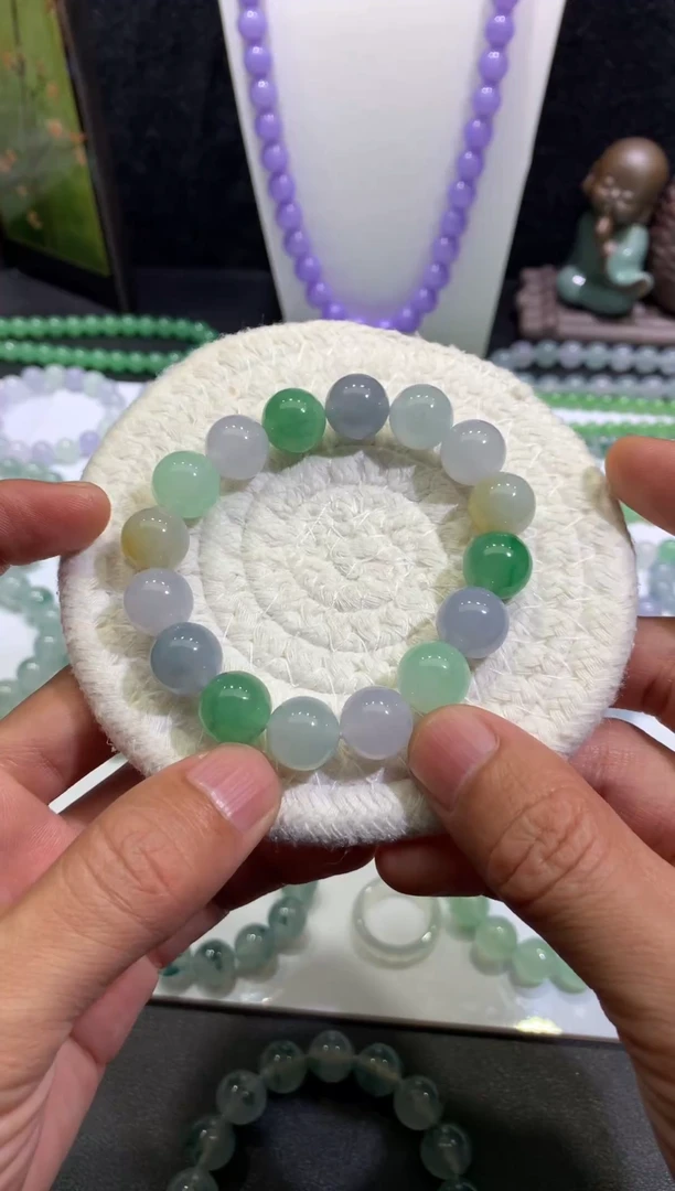 未镶嵌手链翡翠天然缅甸翡翠A货多宝色手串卡12.6mm