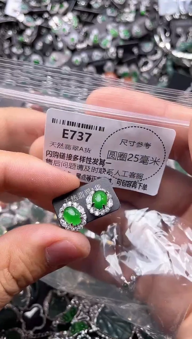 翡翠未镶嵌颈饰E737耳钉