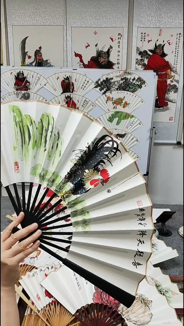 国画10寸15方普通竹扇-手绘公鸡-刘老师