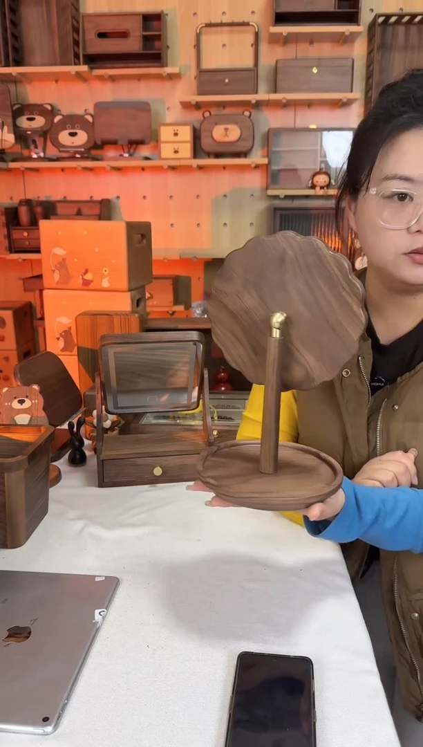 木北美黑胡桃花瓣镜子