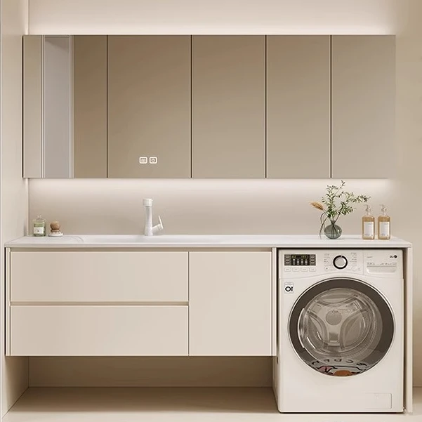 【热弯岩板一体洗衣柜组合】简约浴室洗脸池卫生间洗手洗漱台定制