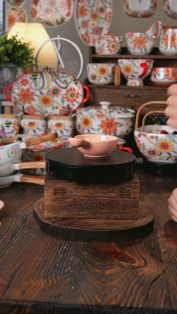 碗粉色陶瓷手柄碗调料碗