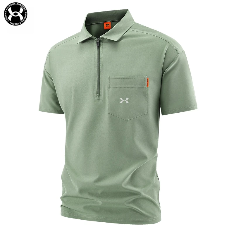 andeema新款夏季男士垂感T恤POLO衫商务轻薄半拉链冰丝透气翻领