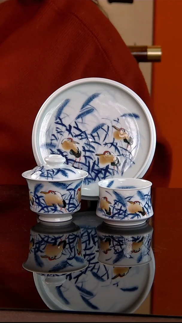 李华手绘青花鹭鸶小套组