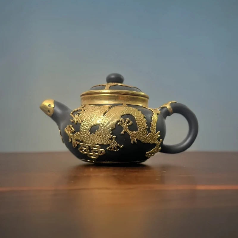 金镶玉紫砂茶壶原矿朱泥泡茶壶高档中式复古手工壶